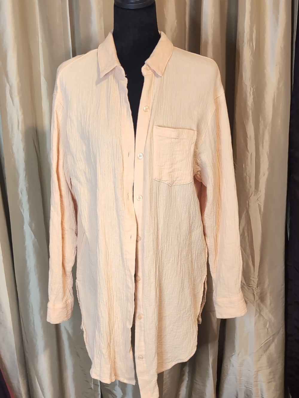 Vici Women's Lightweight Button-Up Oversized Gauze Shirt in Pale Peach